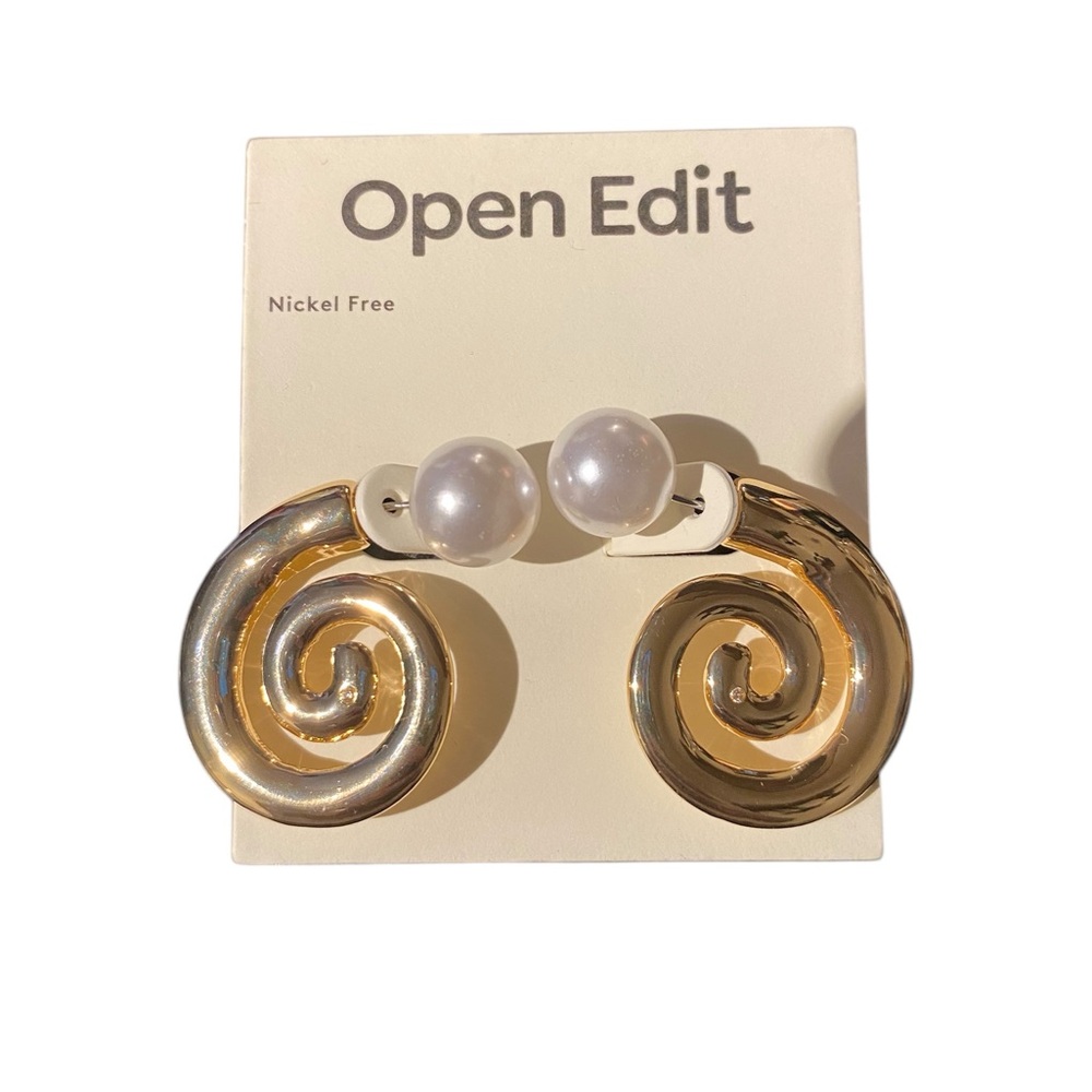 NWT Open Edit by Nordstrom Gold Tone Faux Pearl Swirl Earrings